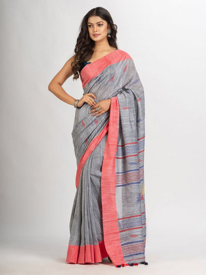 Women's Pink Handwoven Cotton Jamdani handloom Saree