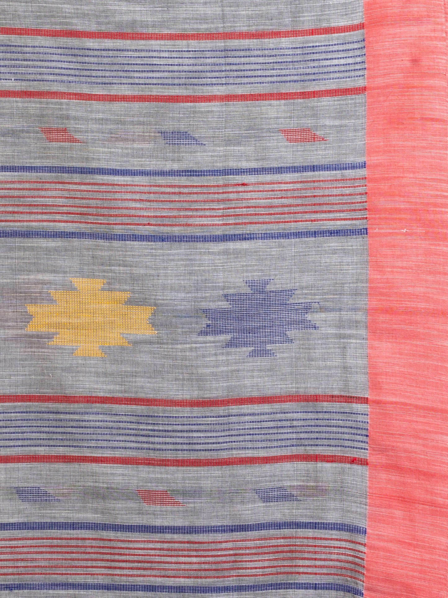 Women's Pink yollow Stipe Handwoven Cotton Jamdani handloom Saree