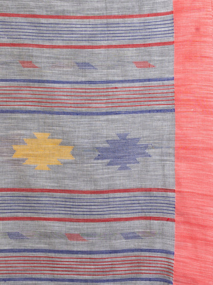 Women's Pink yollow Stipe Handwoven Cotton Jamdani handloom Saree