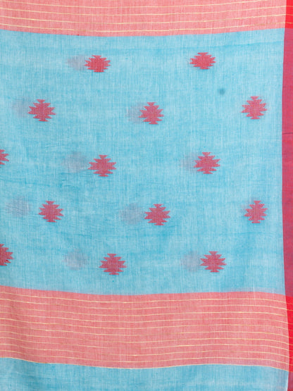 Women's Sky Blue yollow Stipe Handwoven Cotton Jamdani handloom Saree