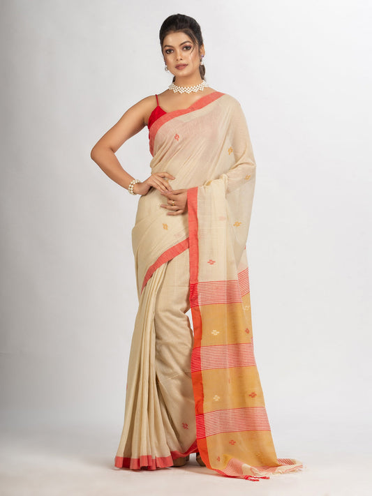 Women's White Duck Handwoven Cotton Jamdani handloom Saree