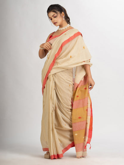 Women's White Duck Handwoven Cotton Jamdani handloom Saree