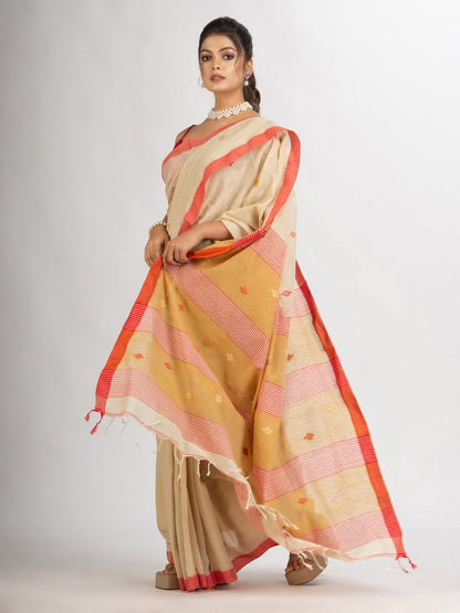 Women's White Duck Handwoven Cotton Jamdani handloom Saree