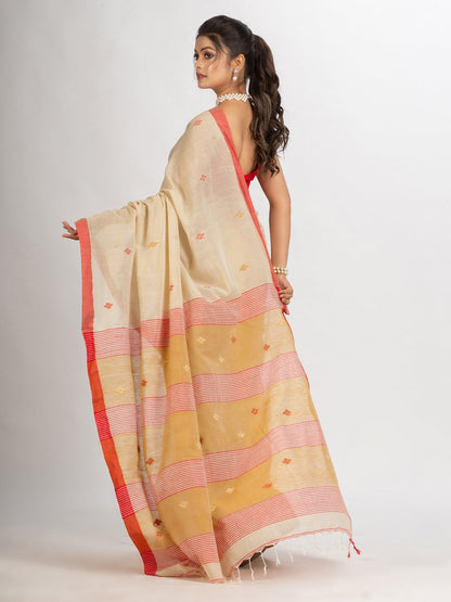 Women's White Duck Handwoven Cotton Jamdani handloom Saree