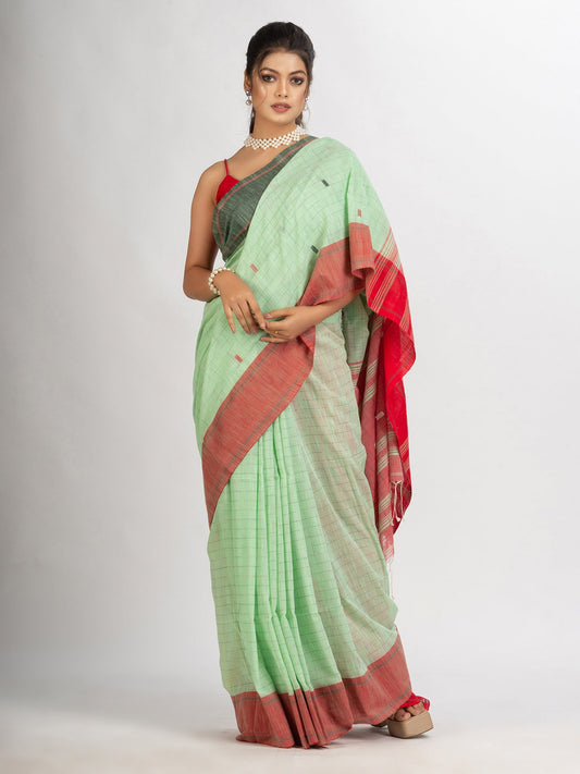 Women's Light Green Handwoven Cotton Jamdani handloom Saree