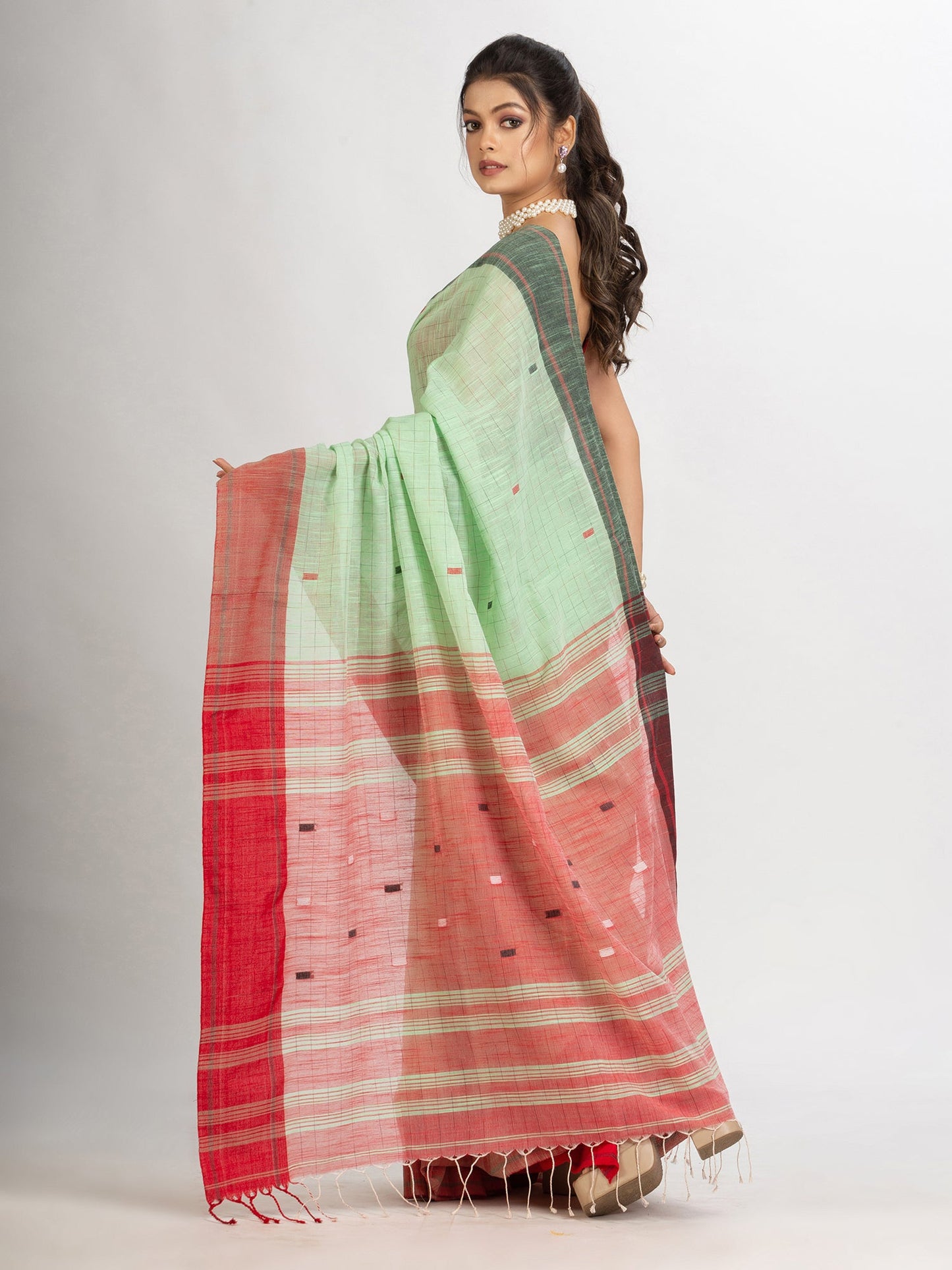 Women's Light Green Handwoven Cotton Jamdani handloom Saree