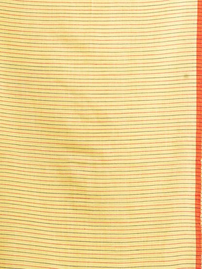 Women's Yollow Handwoven Cotton Stipe handloom Saree