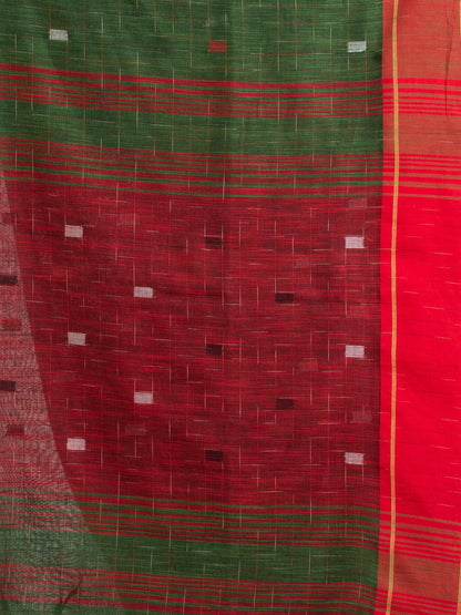 Women's Battle Green Handwoven Cotton Jamdani handloom Saree