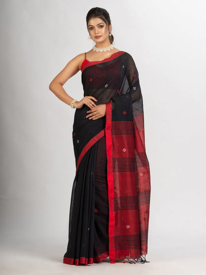 Women's Black Handwoven Cotton Jamdani handloom Saree