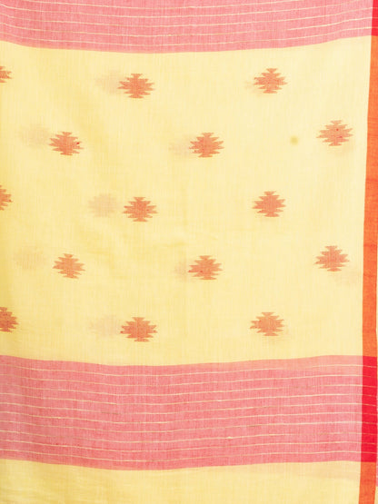 Women's Pink yollow Stipe Handwoven Cotton Jamdani handloom Saree