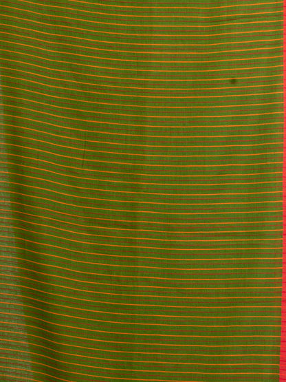 Women's Pista Green Handwoven Cotton Stipe handloom Saree