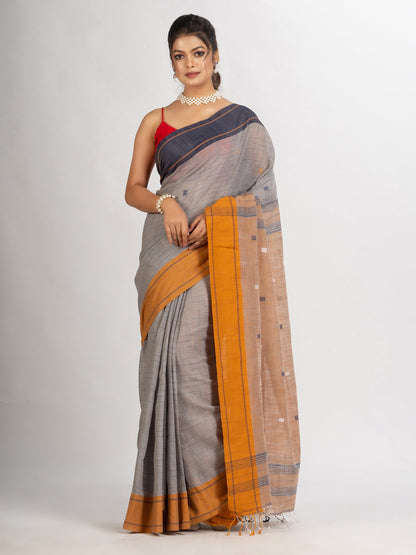 Women's Grey Handwoven Cotton Jamdani handloom Saree