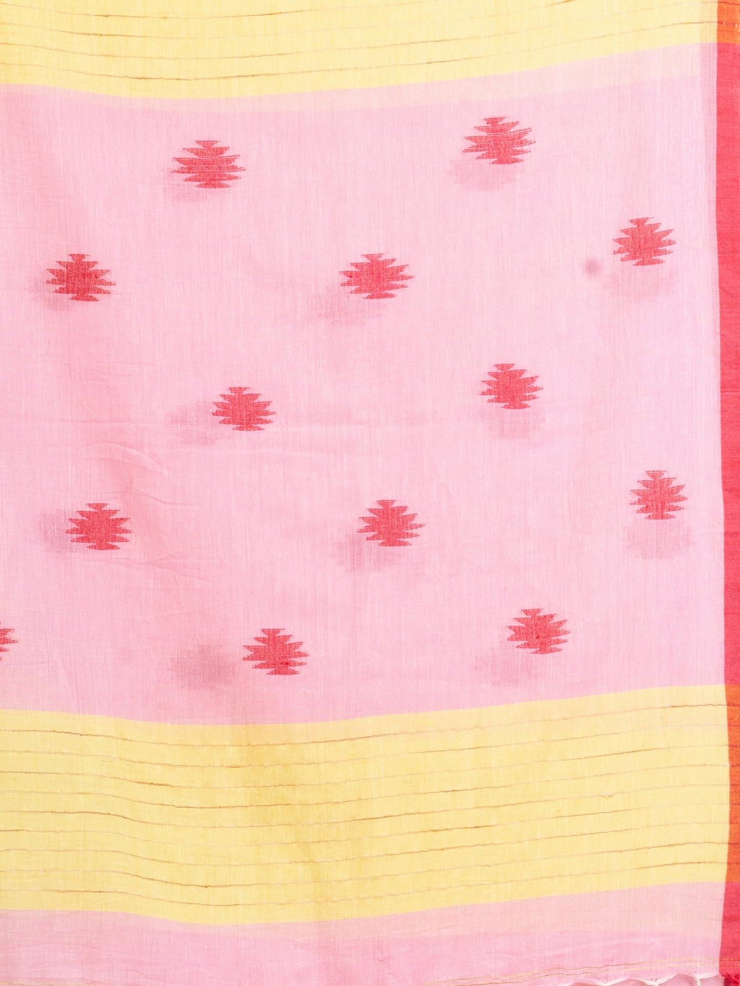 Women's Pink yollow Stipe Handwoven Cotton Jamdani handloom Saree