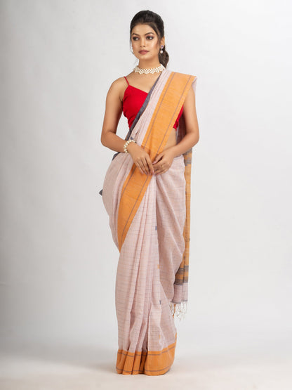 Women's Faded Pink Handwoven Cotton Jamdani handloom Saree