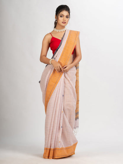 Women's Faded Pink Handwoven Cotton Jamdani handloom Saree