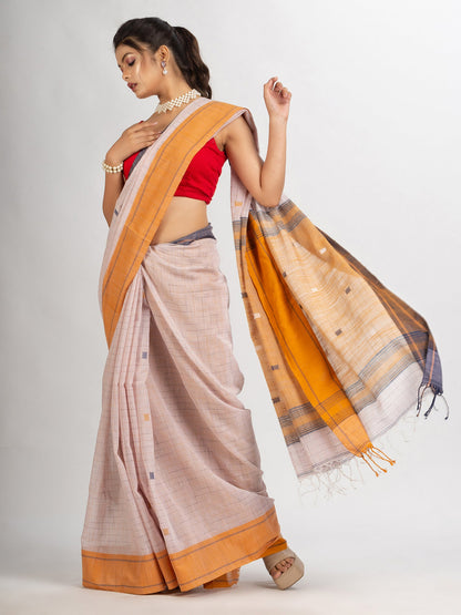 Women's Faded Pink Handwoven Cotton Jamdani handloom Saree