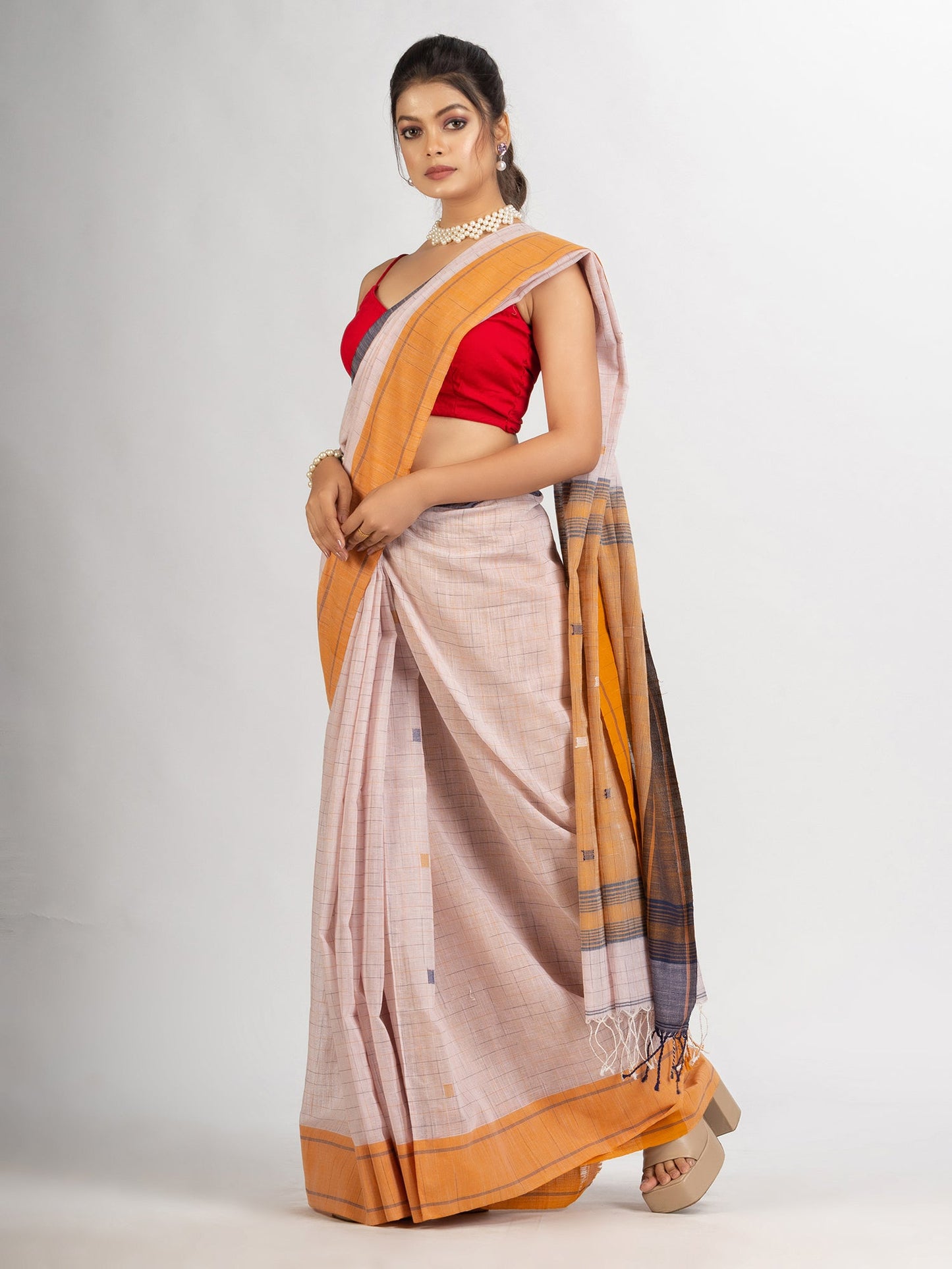 Women's Faded Pink Handwoven Cotton Jamdani handloom Saree