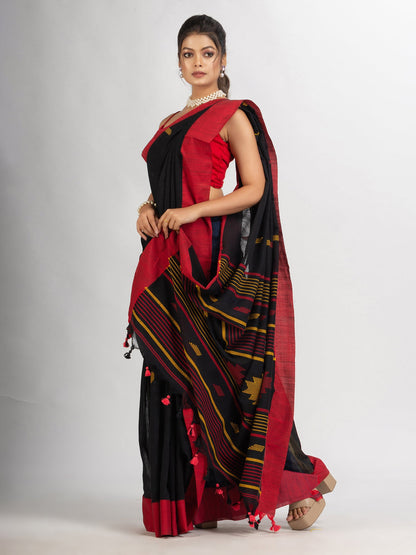 Women's Black Handwoven Cotton Jamdani handloom Saree