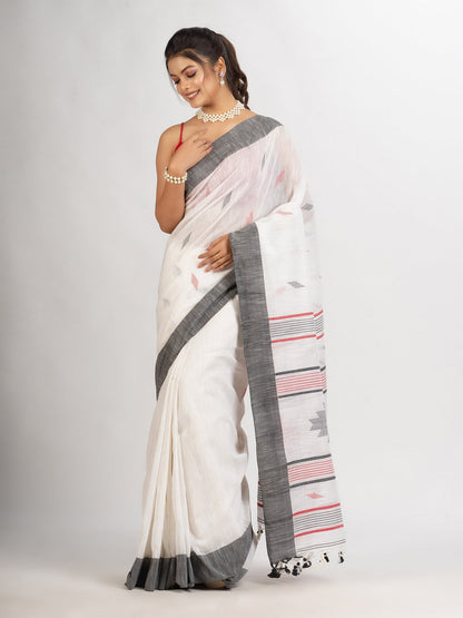 Women's White Handwoven Cotton Jamdani handloom Saree