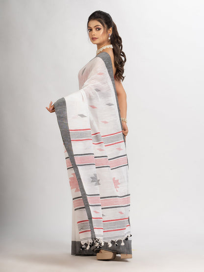 Women's White Handwoven Cotton Jamdani handloom Saree
