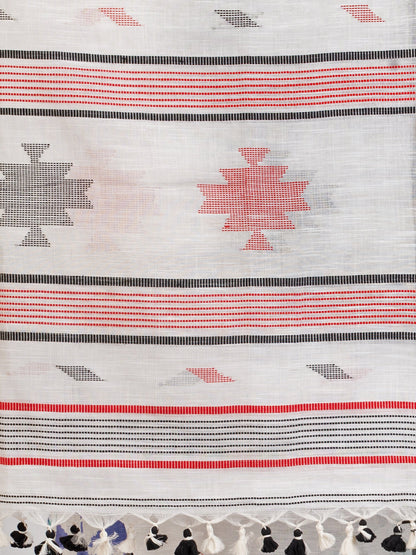 Women's White Handwoven Cotton Jamdani handloom Saree