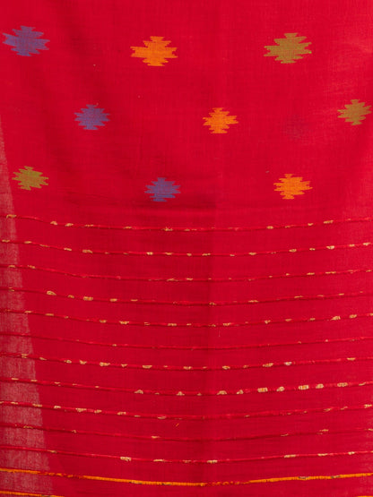 Women's Red Handwoven Cotton Jamdani handloom Saree
