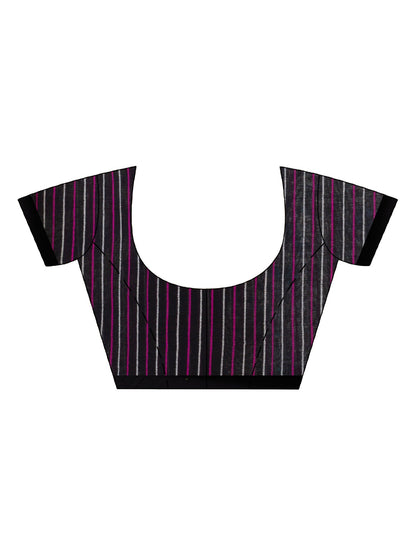 Women's Black Handwoven Cotton Stipe handloom Saree