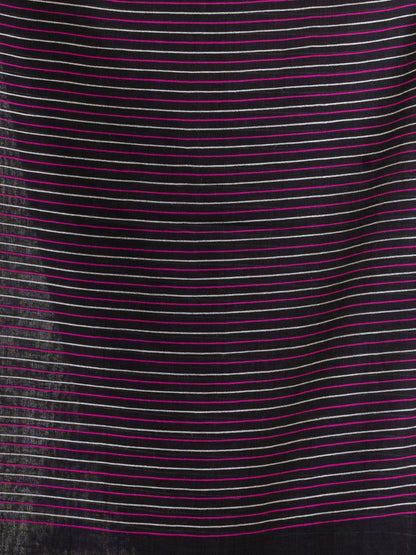 Women's Black Handwoven Cotton Stipe handloom Saree