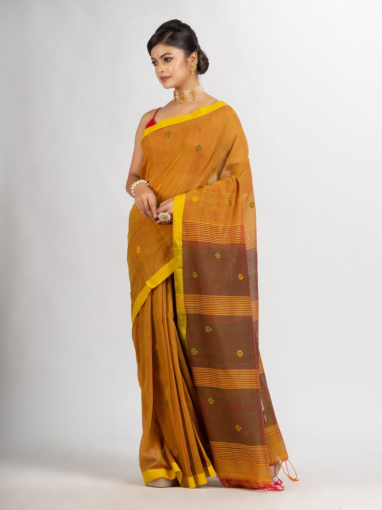 Women's Lemon Yollow Handwoven Cotton Jamdani handloom Saree