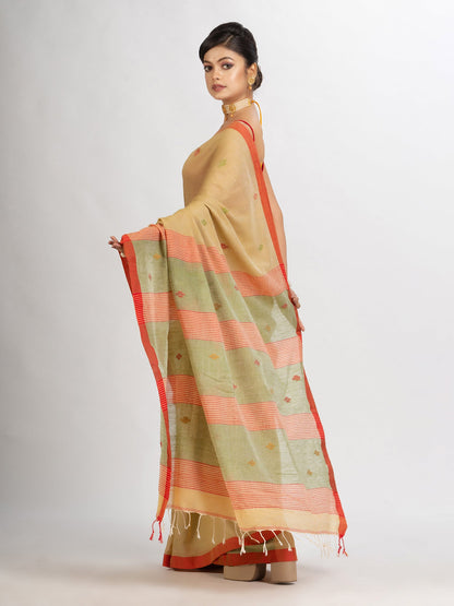 Women's Natural Tussar Colour Handwoven Cotton Jamdani handloom Saree