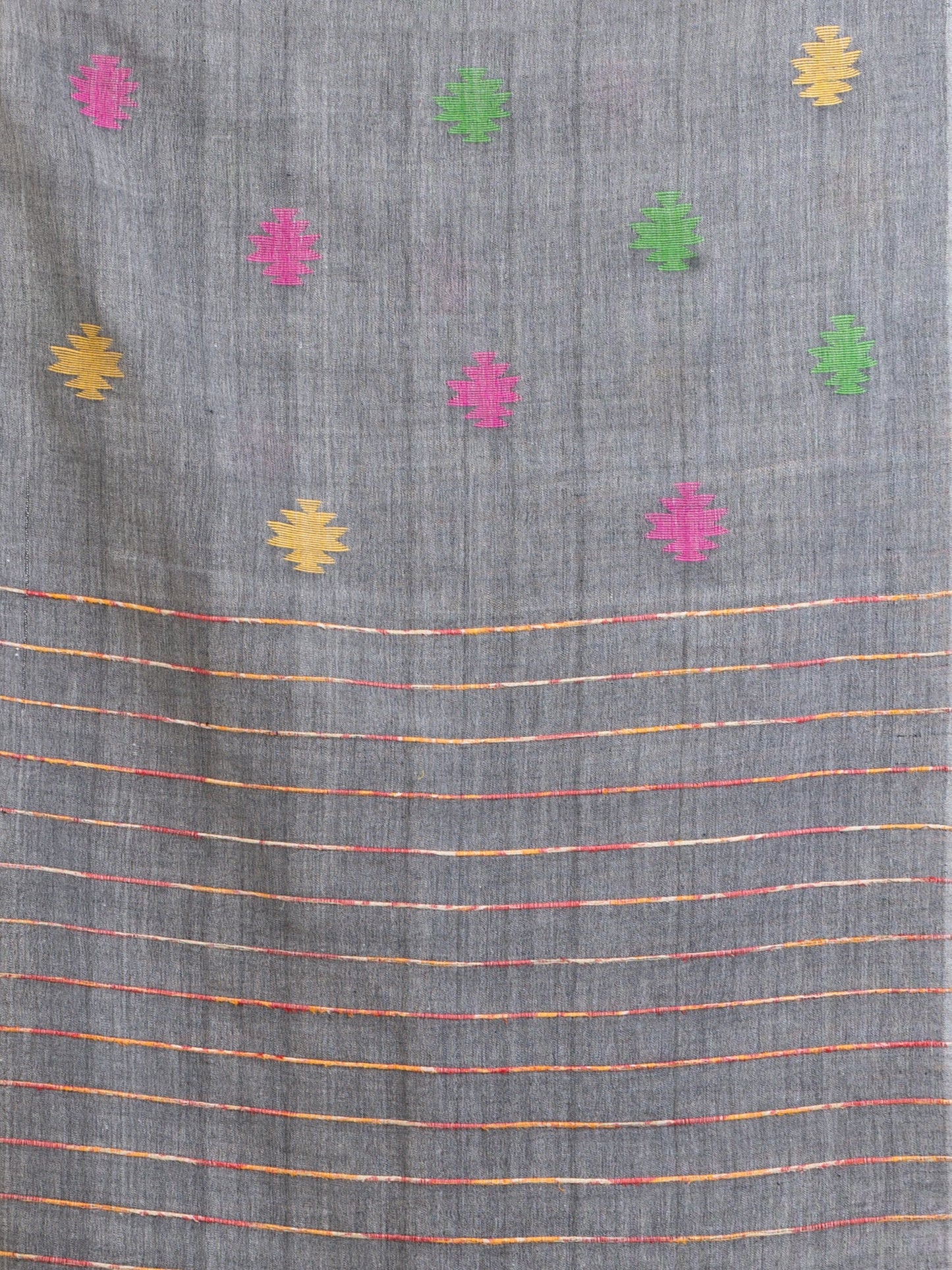 Women's Grey Handwoven Cotton Jamdani handloom Saree