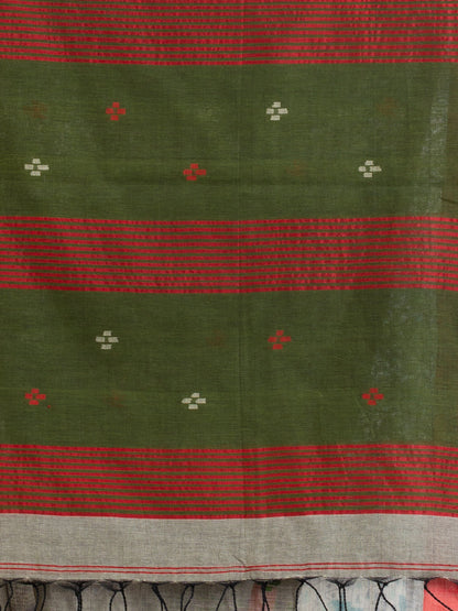 Women's Grey Handwoven Cotton Jamdani handloom Saree