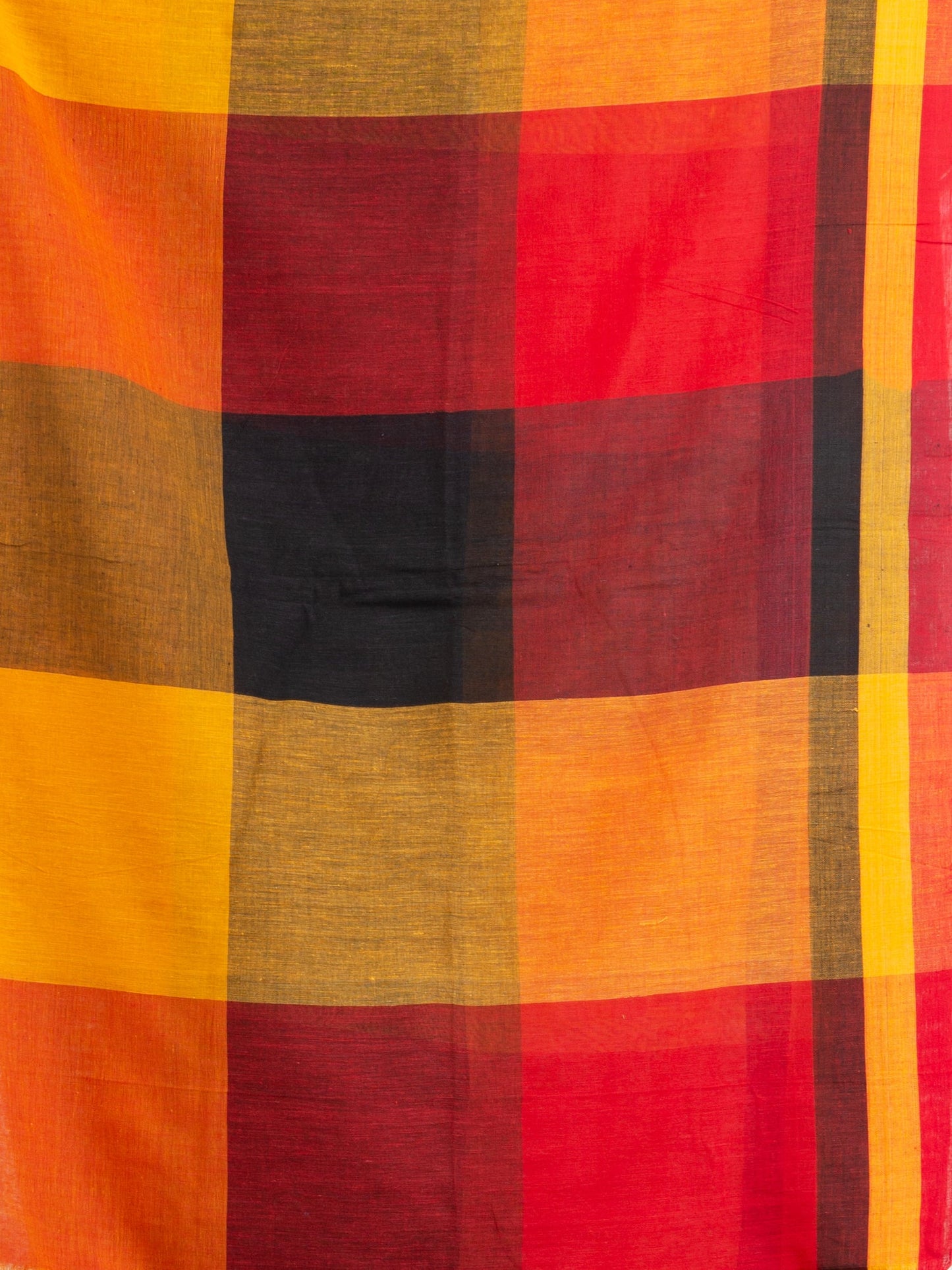 Women's Black Red And Yollow Multi Colour Check handloom Saree