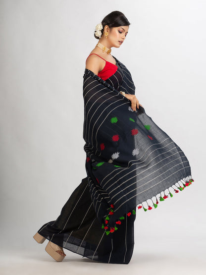 Women's Black Handwoven Cotton Jamdani handloom Saree