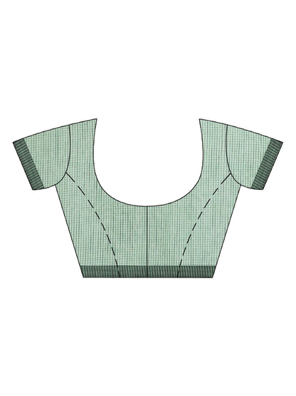 Women's Green And Black Cotton Check Handloom Saree