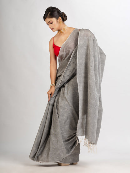 Women's Gray Cotton Jacquard handloom Saree