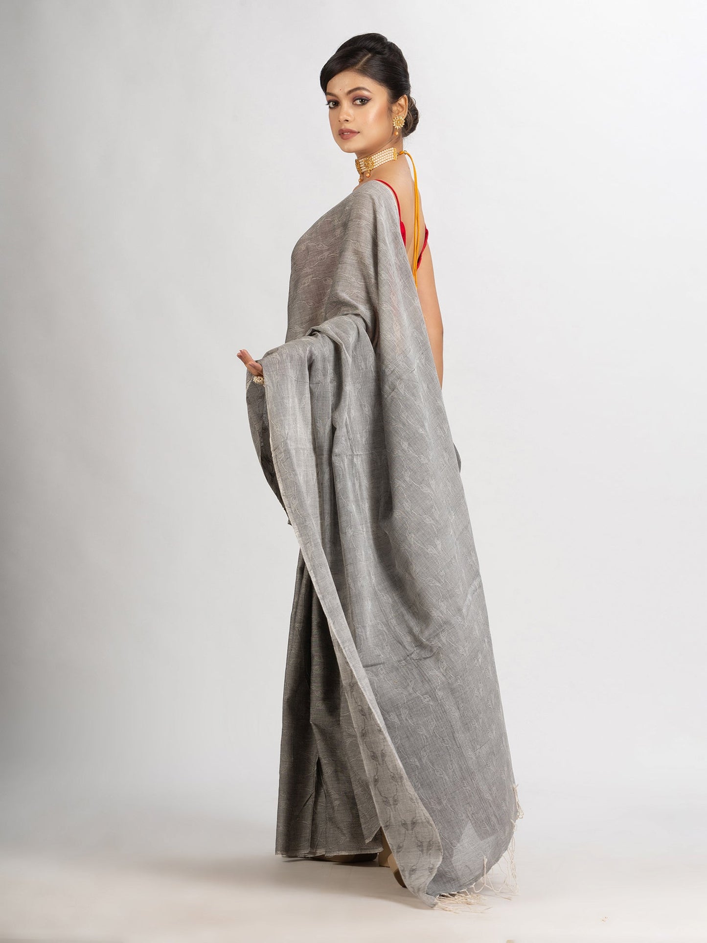 Women's Gray Cotton Jacquard handloom Saree
