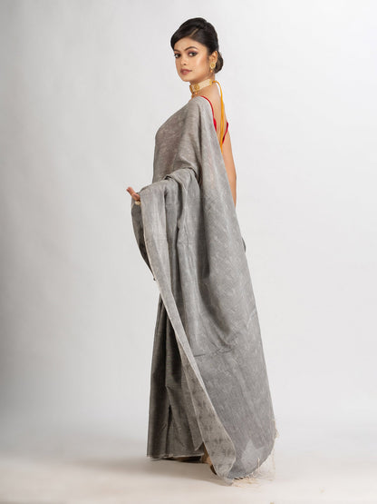 Women's Gray Cotton Jacquard handloom Saree