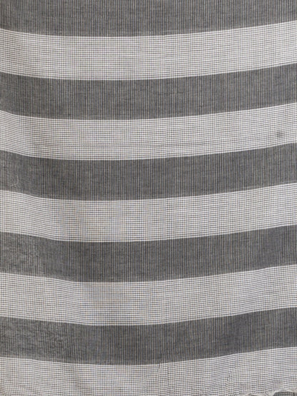 Women's White And Black Cotton Check Handloom Saree