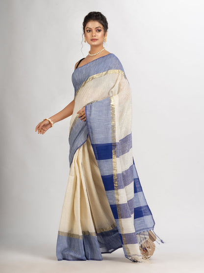 Women's White And Rolex Cotton Check Handloom Saree