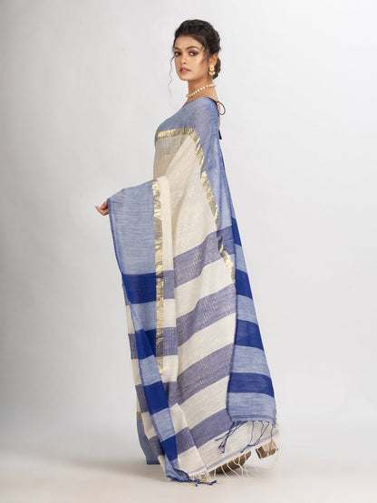 Women's White And Rolex Cotton Check Handloom Saree