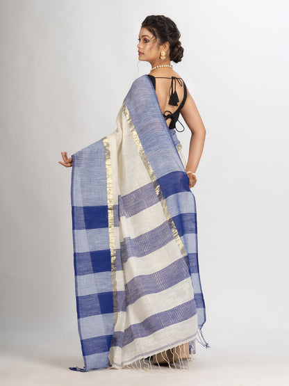 Women's White And Rolex Cotton Check Handloom Saree