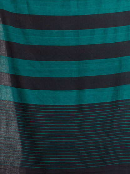 Women's Raja And Black Stipe Handwoven Cotton handloom Saree