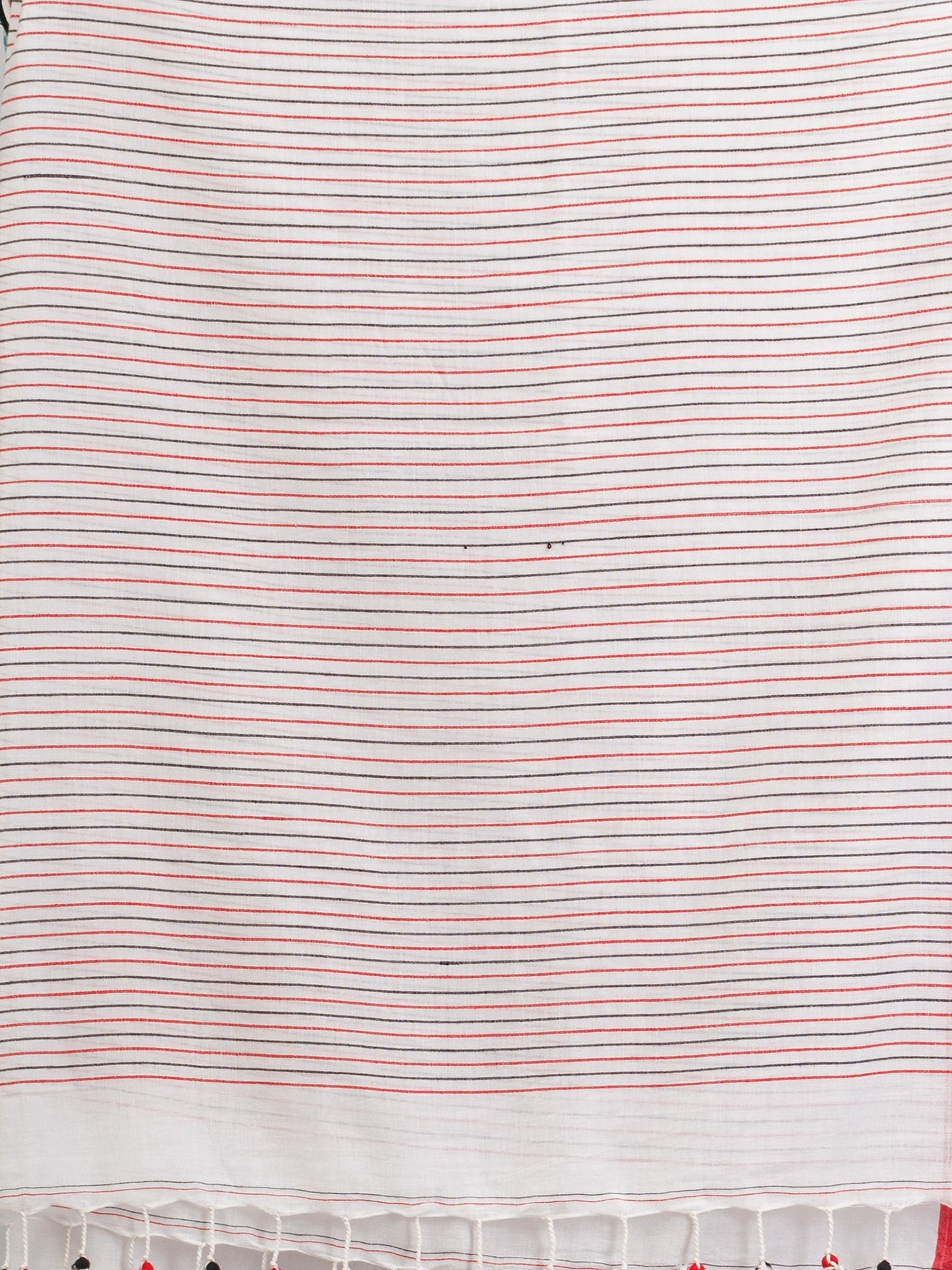 Women's White Handwoven Cotton Stipe handloom Saree