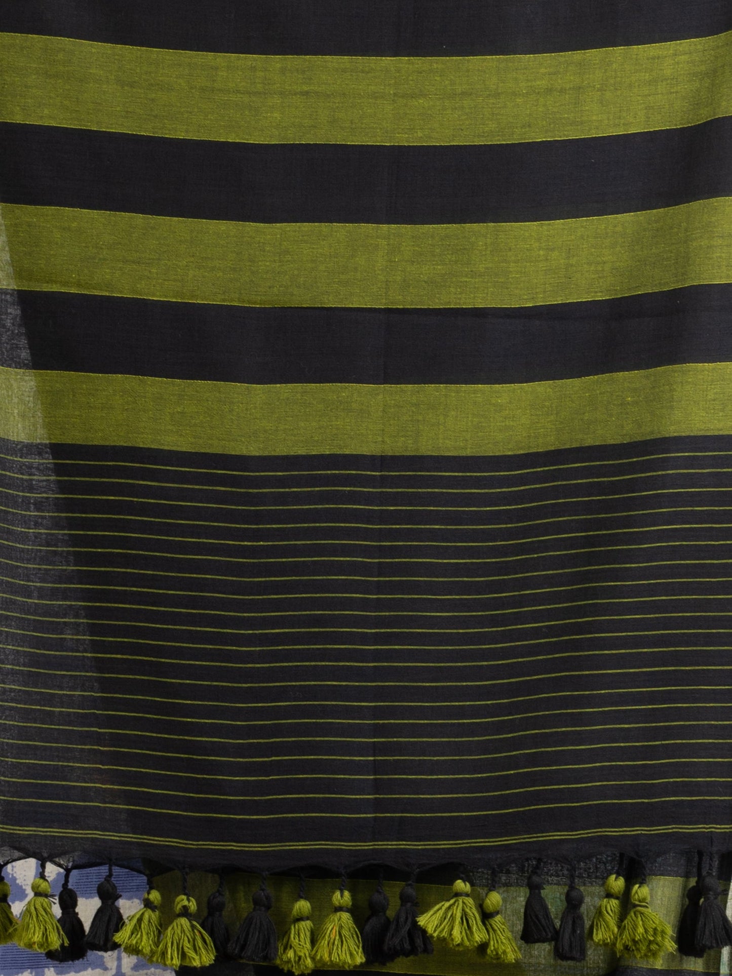 Women's Lemon And Black Stipe Handwoven Cotton handloom Saree