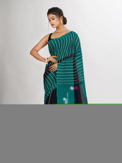 Women's Black And Raja Handwoven Cotton Jamdani handloom Saree