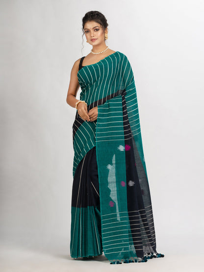 Women's Black And Raja Handwoven Cotton Jamdani handloom Saree