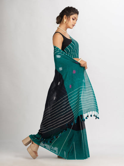 Women's Black And Raja Handwoven Cotton Jamdani handloom Saree