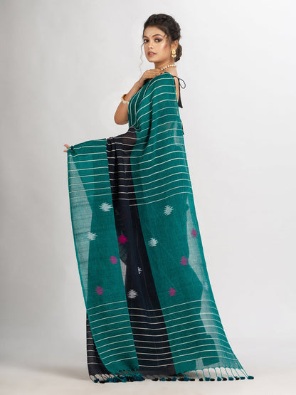 Women's Black And Raja Handwoven Cotton Jamdani handloom Saree