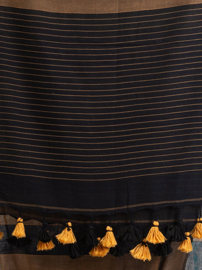 Women's Brown And Black Stipe Handwoven Cotton handloom Saree